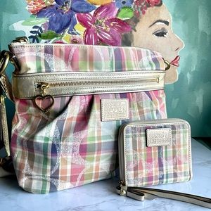 Coach Poppy Pastel Plaid Modras Crossbody Bag and Wallet Set